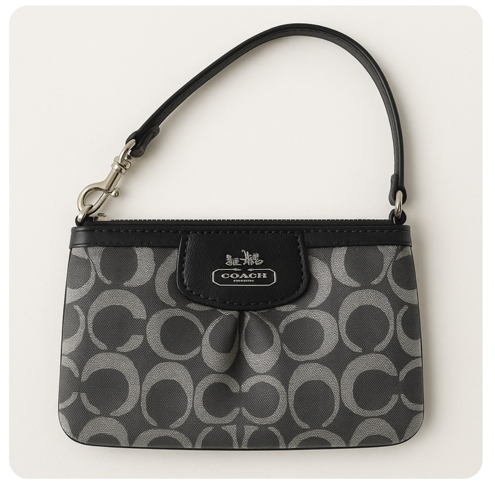 New Classic Coach Monogram Black Silver Wristlet